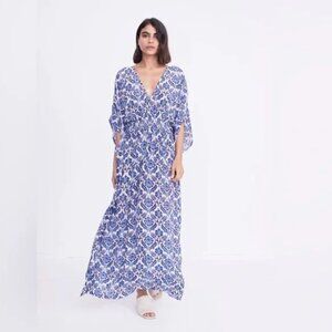 Rujeta Sheth Marie Cinched Kaftan in Blue Lotus Print sz OS